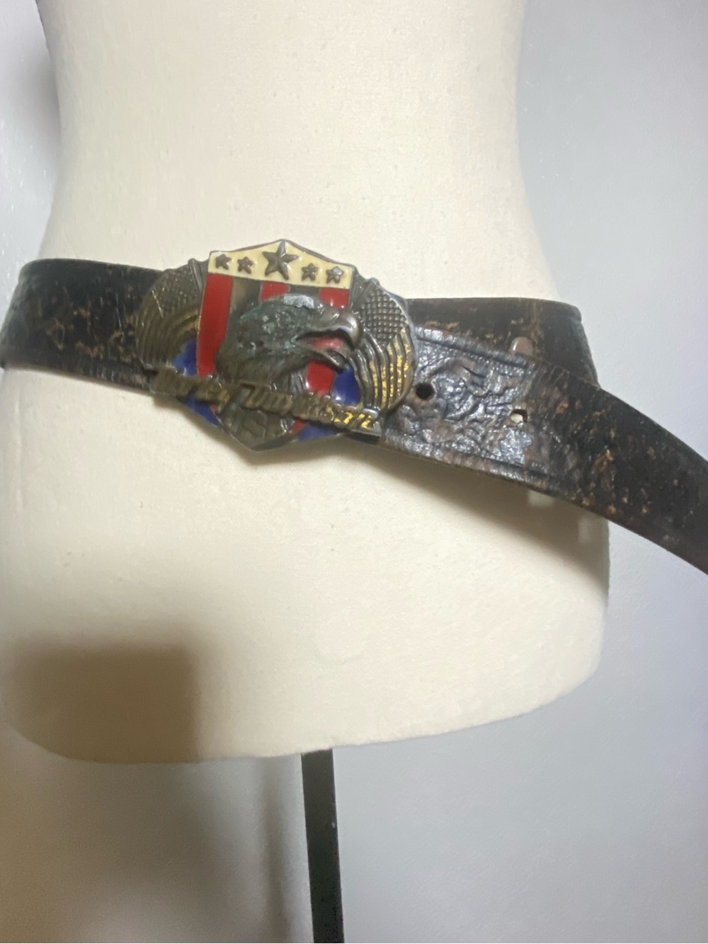 Y2K Harley Davidson Genuine Leather Distressed Black Eagle Belt Size Medium